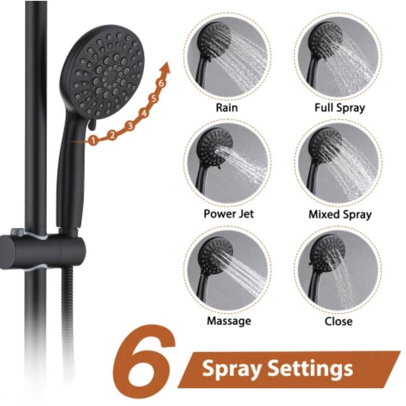 6" Matte Black Rain Shower Head with Handheld Shower Head Bathroom Rain
